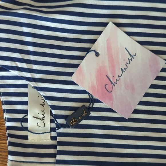 Chic Wish navy stripe bow bell sleeves Coastal preppy cotton top NWT sz XS/S - Picture 3 of 8